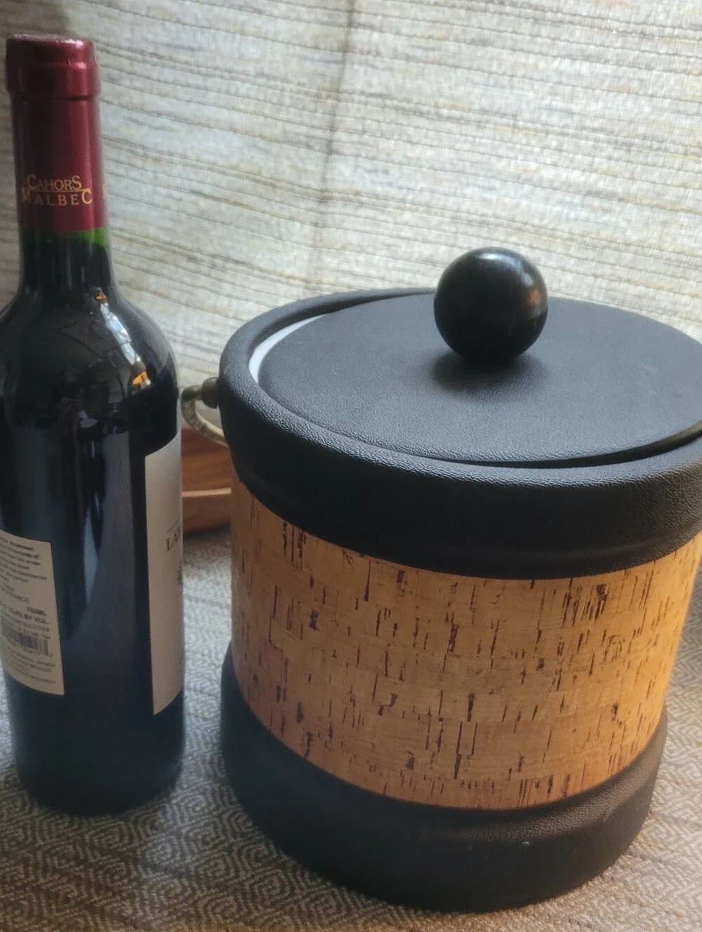 Vintage Kraftware ice bucket With Cork Accent Ice Bucket with Gold Handle